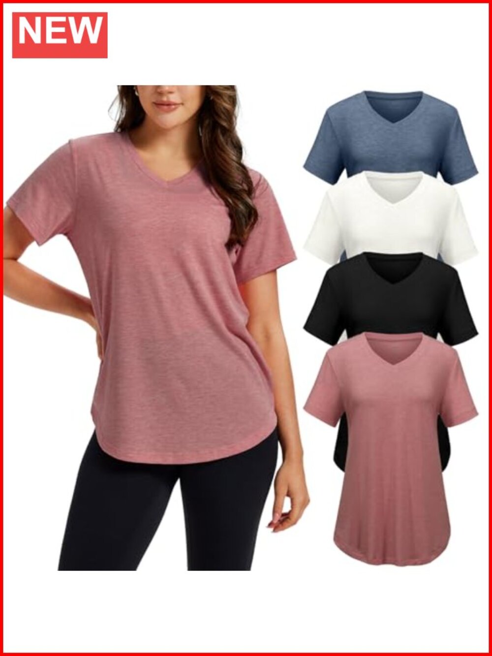 Women's V-Neck Short Sleeve T-Shirts Plus Size Summer Tops 4 Pack